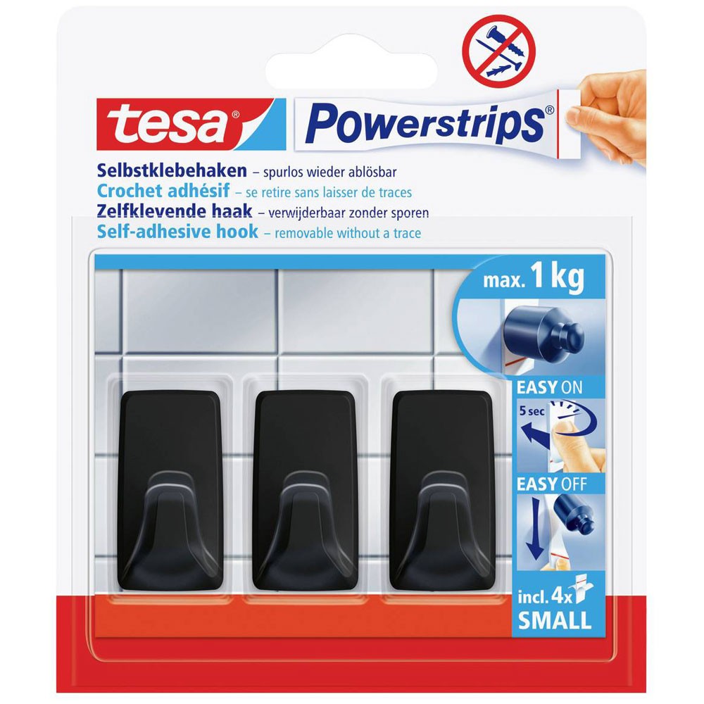 tesa Powerstrips black hooks Self-adhesive 3pcs