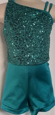 Weissman Blue and Green Dance Costume Size Extra Small Bodysuit Skirts Bows