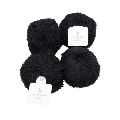 Pingouin Alaska Yarn 4 Balls Black Wool Blend Fuzzy Eyelash Made in Spain - product listing photo