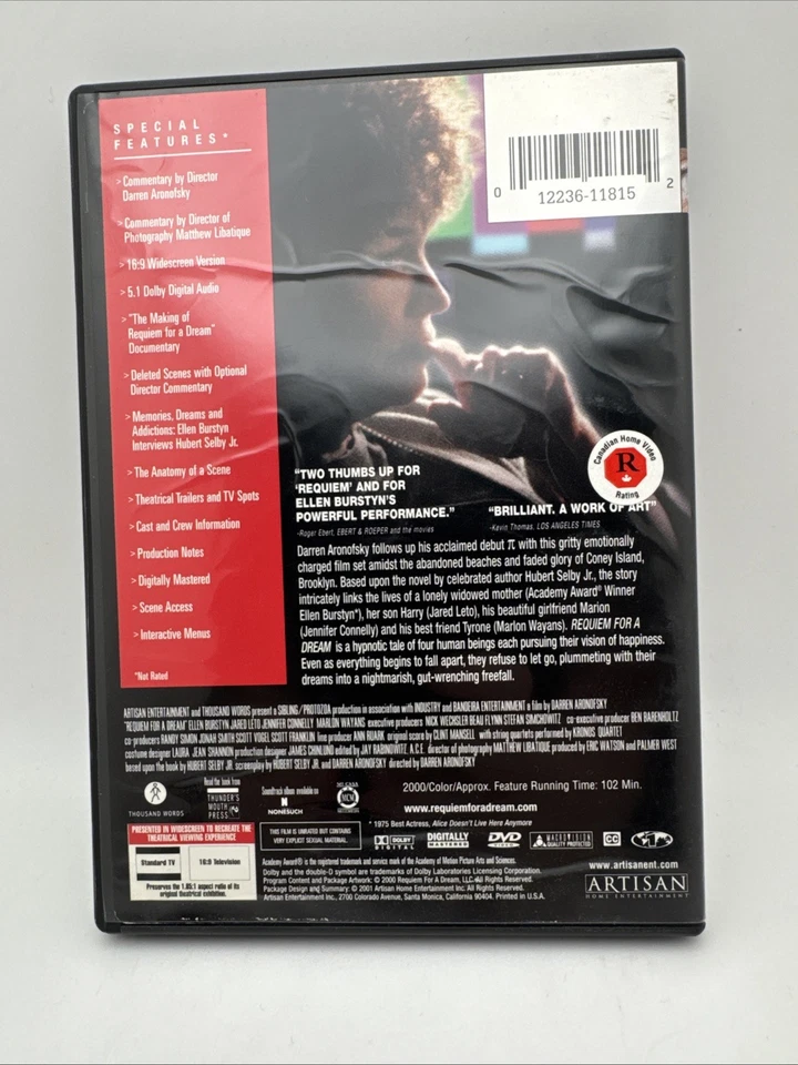 Requiem For A Dream DVD Director's Cut - Jared Leto, Jennifer Connelly w/ Insert - Image 2 of 4