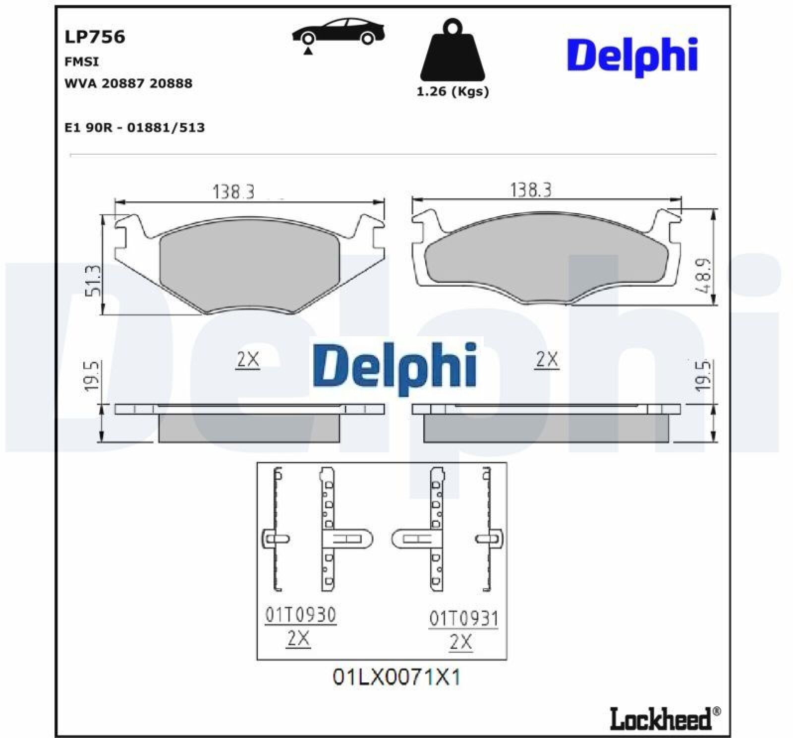 Delphi Bremsbelagsatz, Scheibenbremse [Hersteller-Nr. LP756] für Seat, VW - Bild 2