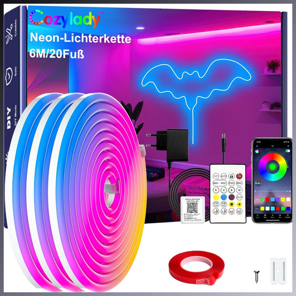 RGB Neon Led Strip Licht Fernbedienung App Steuerung Wasserdicht Flexibel 6M-image