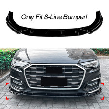 Gloss Black Front Bumper Splitter Lip Spoiler For Audi A6 C8 S-line 2018-2025