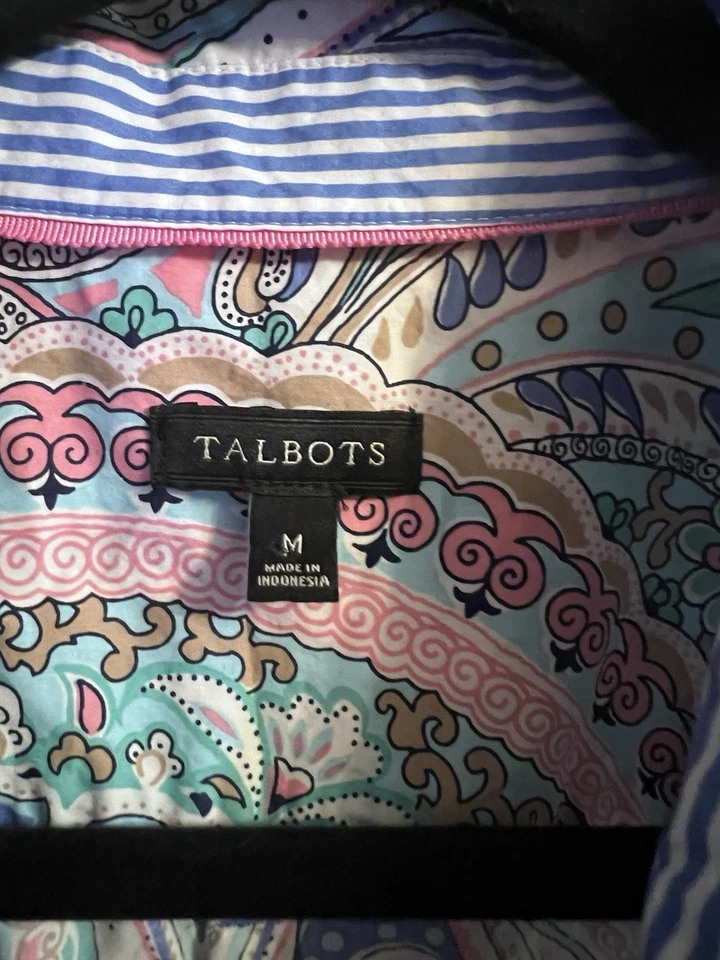 Top Talbots Para Mujer Talla Mediana Rosa Azul Paisley Camisa Algodón Abotonada Larga Slv Foto 3 de 4