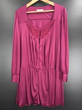 Lily of France Vtg L Burgundy Lace Button Front Nightgown Robe Dress Lingerie