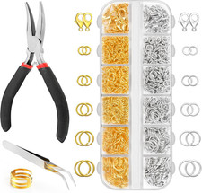 1200 Pcs Jump Rings for Jewelry Making Supplies, Necklace Repair Kit with Plier,