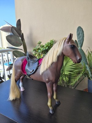 Our Generation Battat Horse 19.5  Toy Brown Blonde Mane Saddle Pink Pad