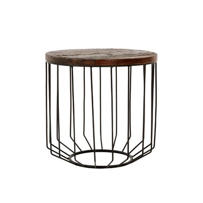 Table basse ronde bois métal Ø 50 cm bout de canapé industriel WOMO-DESIGN® - Photo 1/4