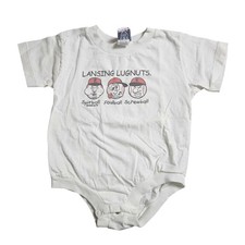 Vintage Kiddy Kats Lansing Lugnuts MiLB Baseball Bodysuit 24M White Made in USA