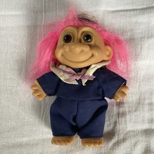 Russ Troll Doll Sailor Purple Hair 4" Brown Eyes Sailor Suit Vintage