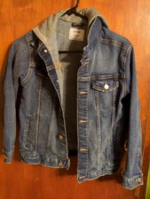 Jean Jacket Youth unisex Blue Denim Gray Hood OLD NAVY SZ 14-16 XL Yourth De XD