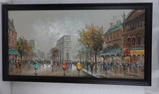 GIOVANNI CAPPELLI ITALIAN ARTIST PARISIAN STREET SCENE ARC DE TRIOMPHE PAINTING