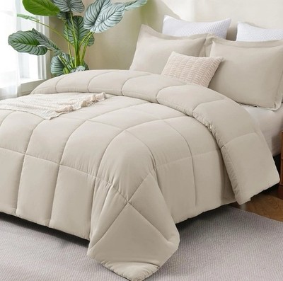 CozyLux Full Comforter Set Beige 3 Piece All Season Bedding Ultra Soft OEKO-TEX