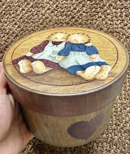 Vintage Or Antique Farmhouse Wood Box Canister/hand Painted And Signed
