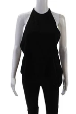 Halston Heritage Womens Sleeveless Crew Neck Strappy Back Blouse Black Size 2