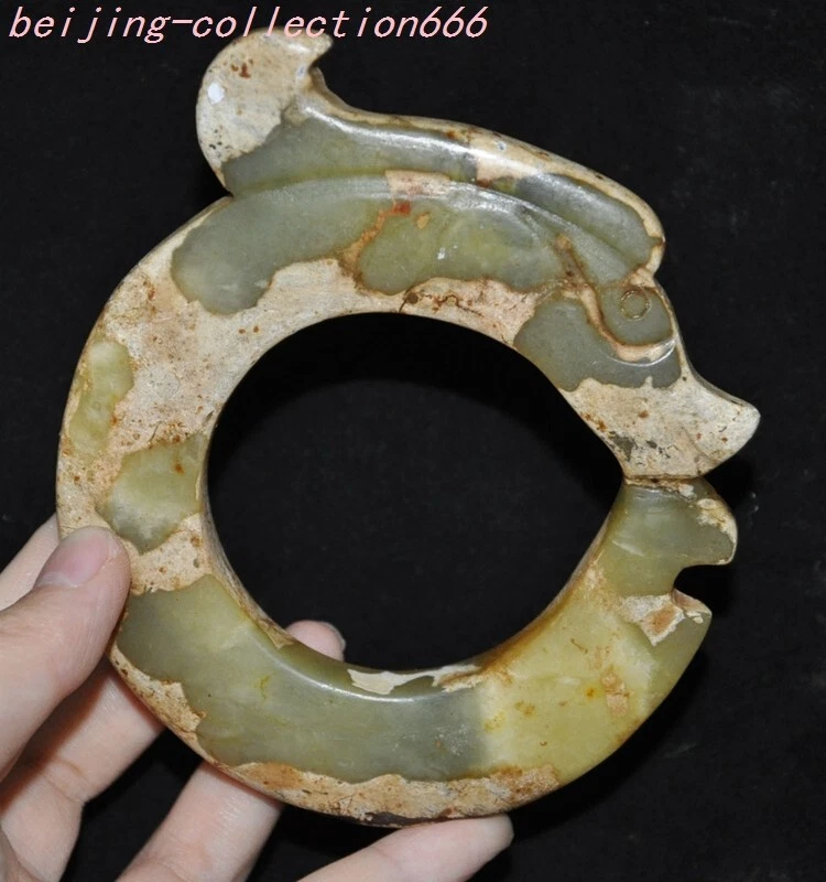 China Dinastía Han Hetian Antiguo jade FengShui animal Dragón Gancho sacrificio Yubi Bi Foto 4 de 4