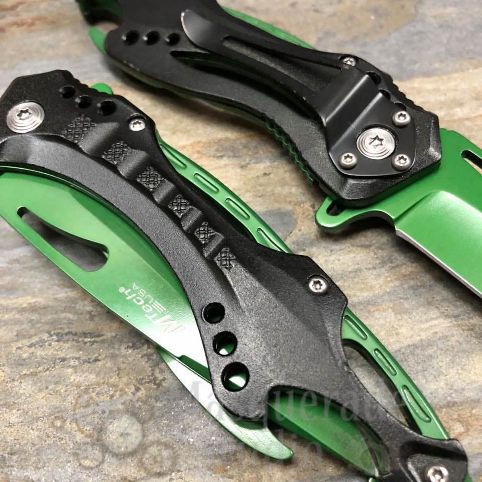 MTech Half Serrated Tactical Pocket Knife – Spring Assisted, Gold, With Window Breaker