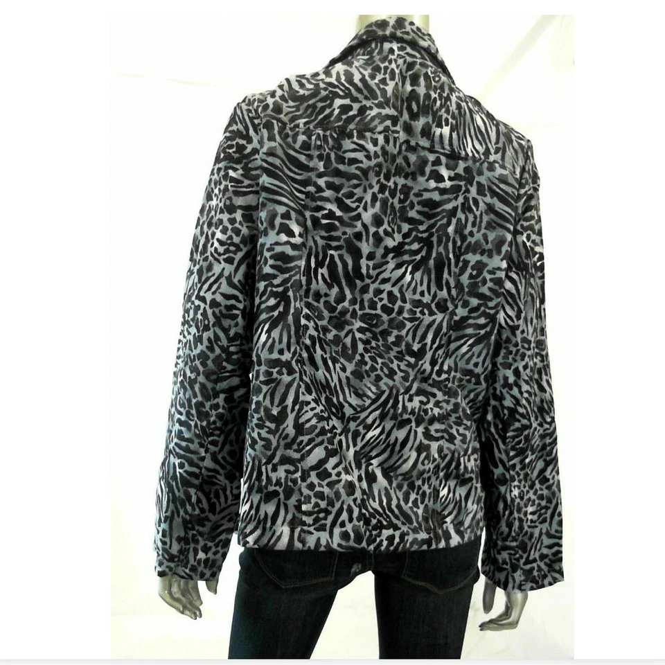 Cappagallo Women Blazer Jacket L Blue Faux Suede Leopard Button Down Long Sleeve - Image 2 of 2
