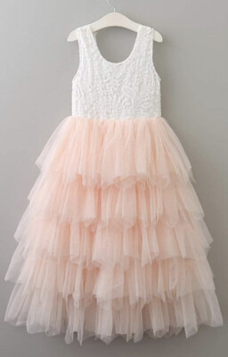 2Bunnies Girl Peony Lace Back A-Line Tiered Tutu Tulle Maxi Dress Girl Dress 3T