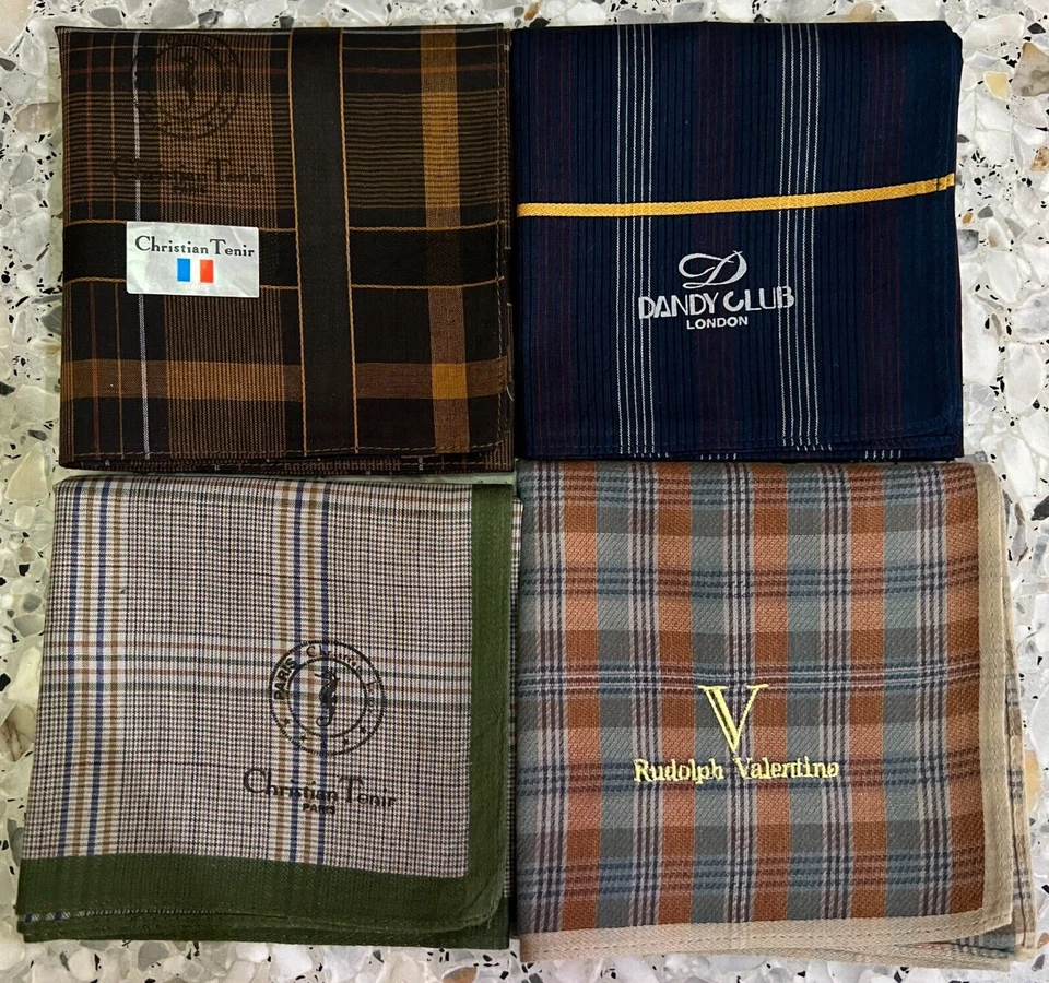 4 ART HANKY AZUL VERDE CEJA CUADROS CLÁSICO ALGODÓN HOMBRE PAÑUELO DE BOLSILLO 17" DE COLECCIÓN Foto 2 de 4