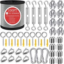 Wire Rope1/8"Steel Cable100FT Stainless Steel CableM5 Turnbuckle for Cable Wi...