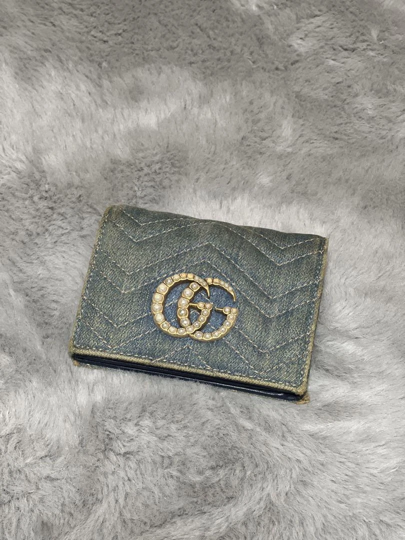 Portefeuille double pli GUCCI GG Marmont cuir denim avec boite authentique du Japon occasion