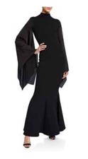 NWT Solace London Fleur Black Asymmetrical-Sleeve Maxi Dress Black 8US/12UK 674