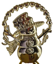 Stocking Hanger Gold 9" Tall Christmas JOY Snowman Hearts Snowflake Metal