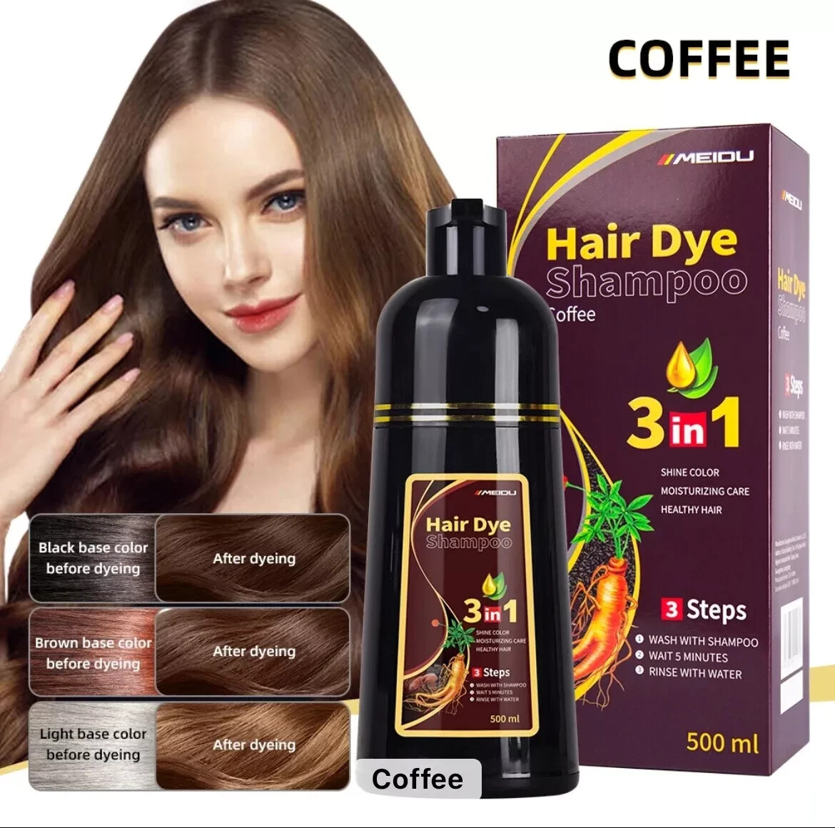 ORIGINAL MEIDU Hair Dye Color Shampoo 500ml COFFEE -Z- | eBay