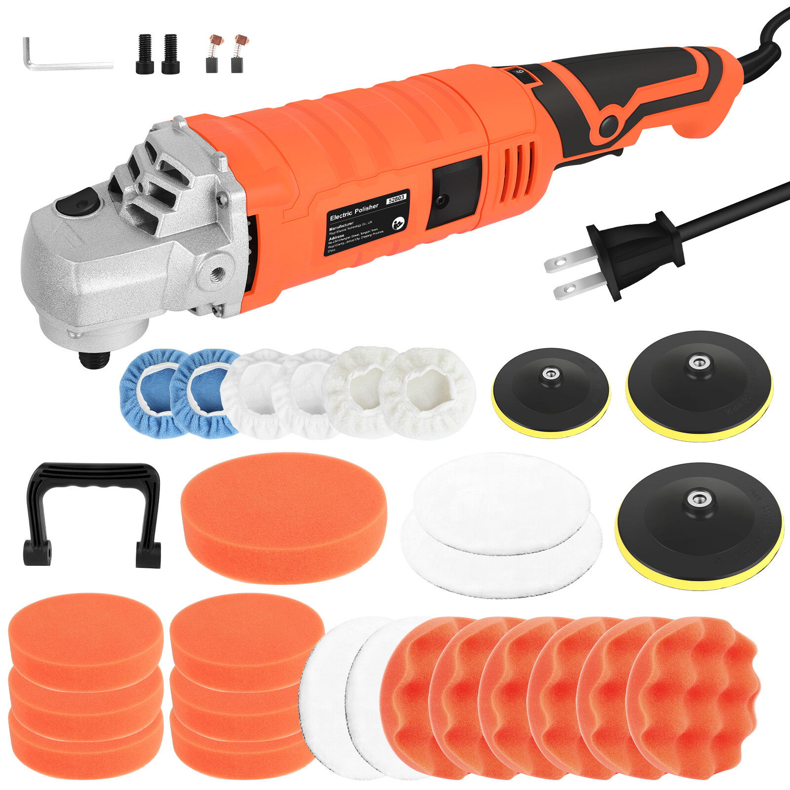 Electric Car Polisher Buffer Sander Waxer Kit Variable 7-Speed 7" 1580W W/ Pads
