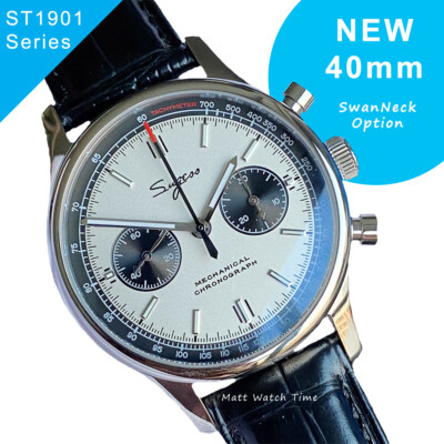 Seagull Sugess ST1901 Panda 40mm White Chronograph Sapphire 2 Straps 1963 BNIB
