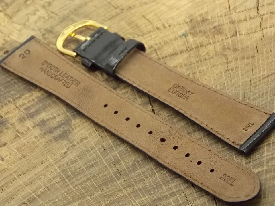 Correa de reloj de cuero deBeer Paris vintage NOS sin usar con hebilla tono dorado 20 mm XLong Foto 4 de 4