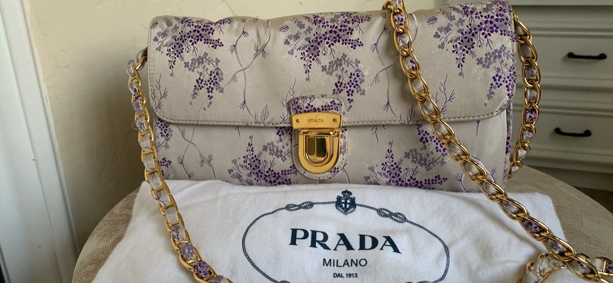 Preown ! $1020 Authentic PRADA Pattina Flower Fabric Evening Bag