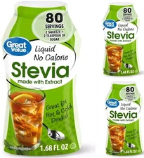 3 Pack Great Value Liquid No Calorie Stevia Sweetener 1.68 fl oz  Each - 3 Pack!