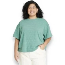 A New Day Women's Green Short Sleeve Quilted Boxy T-Shirt Size XXL