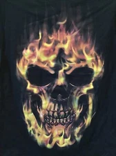 Flaming Skull Black Shirt S M L XL 2XL Metal Band Punk Fire Flames NWT Halloween