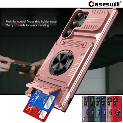For Samsung Galaxy S26 S25 S24 Ultra FE Shockproof Card Holder Ring Case Cover