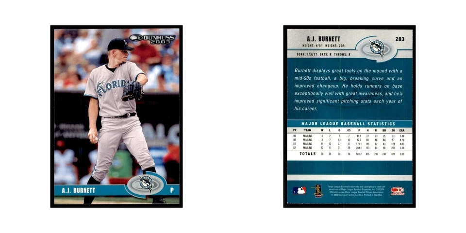 2003 Donruss A.J. Burnett Baseball Cards #283 - Image 3 of 3