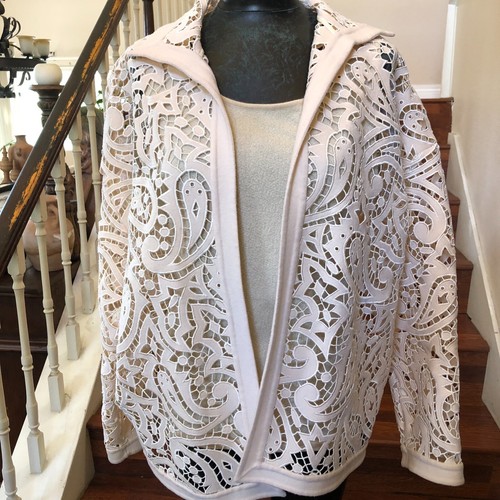 Linda Allard Ellen Tracy Ivory 3-teiliges Wolljacke/Top/Hose bestickt Gr. 12