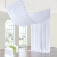 20ftx20ft White Ceiling Curtain for Wedding Parties – 4 Panels Wrinkle-Fre