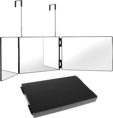 YIWONFU 3 Way Mirror,360 Mirror Self Cut Hair,Adjustable & Foldable Portable Tri