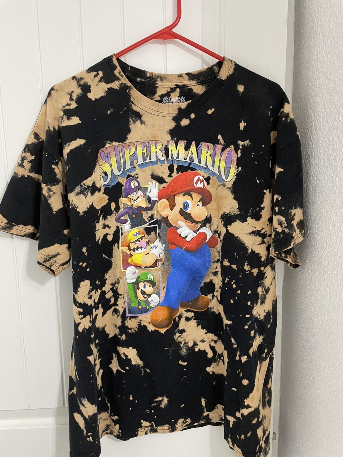 Super MARIO Bros Family TieDye Tshirt Mens Wario Wa… Gem