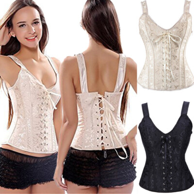 Burlesque Basque Moulin Jacquard Bustier Corset Top Boned Lace up Costume Dress