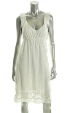 New STUDIO M Women Cotton White Embroidered Sleeveless Empire Casual Dress Sz M