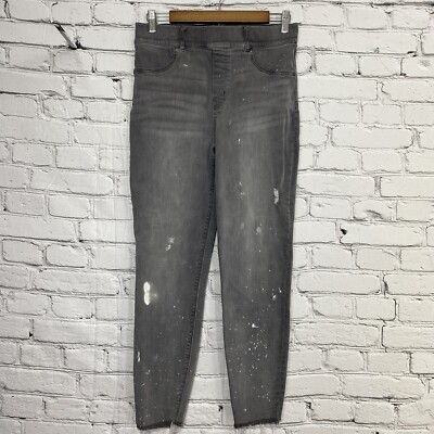 Spanx Jeggings Size L Vintage Gray Distressed Ankle Skinny High Rise Raw Hem