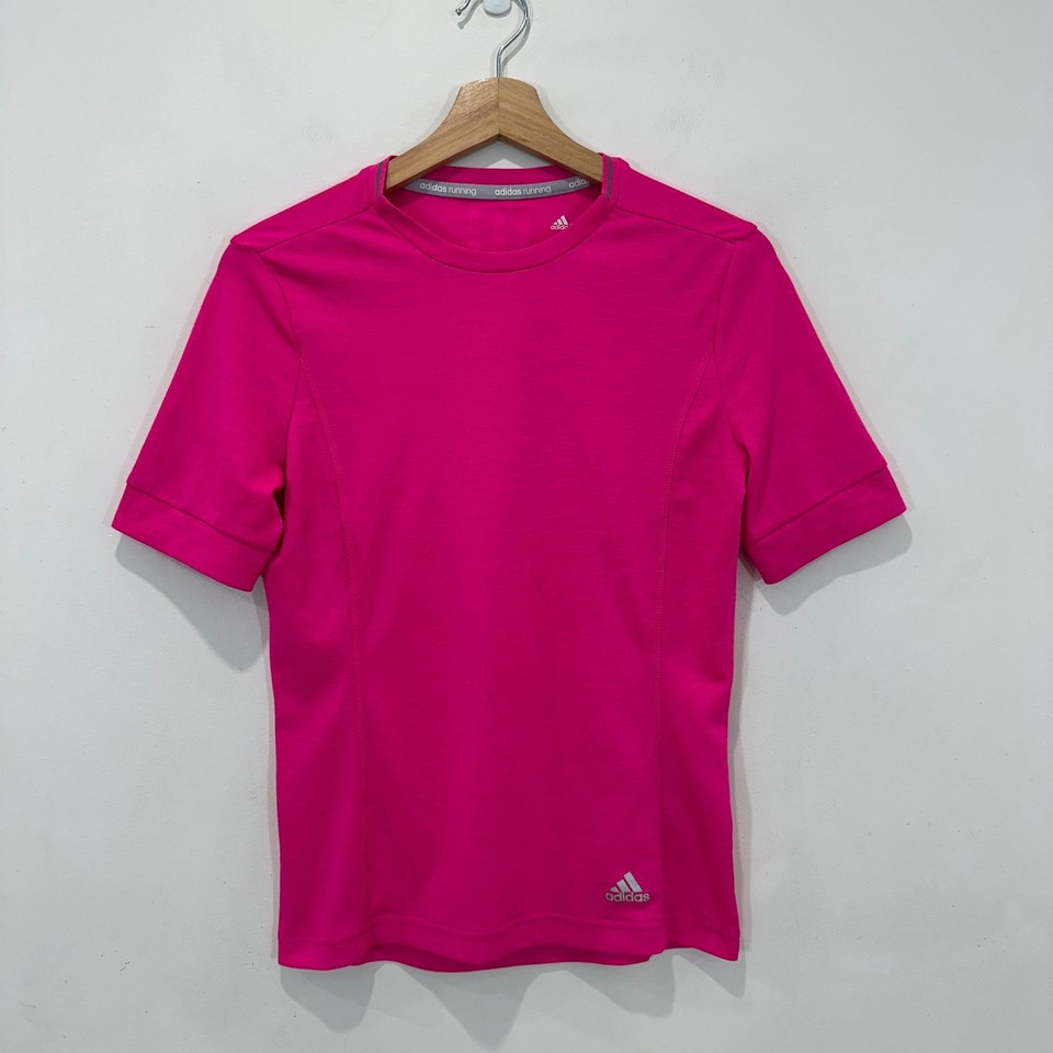 Adidas Running Top Women S Pink Climalite Short Sleeve Reflective Logo Tee