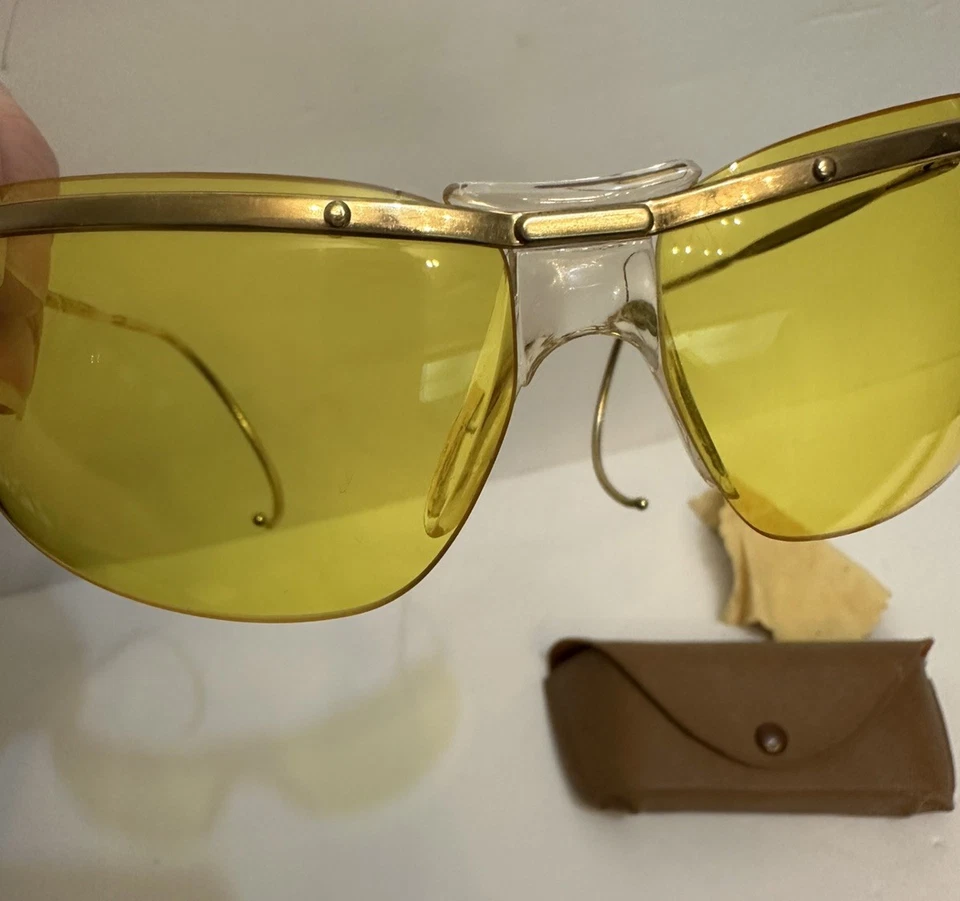 RARE VINTAGE SOL AMOR GOLD YELLOW LENSES RIMLESS FRAME SUNGLASSES 60'S FRANCE - Image 3 of 4