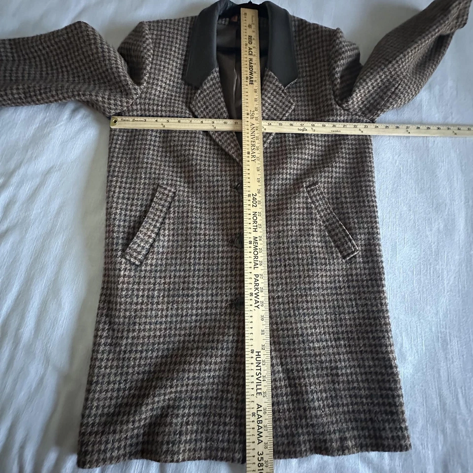 Abrigo vintage Andy Johns para mujer mediano marrón pata de gallo lana cuero cuello años 80 Foto 4 de 4