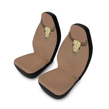 Cow Skull Car Seat Covers Western Rustic Brown Polyester