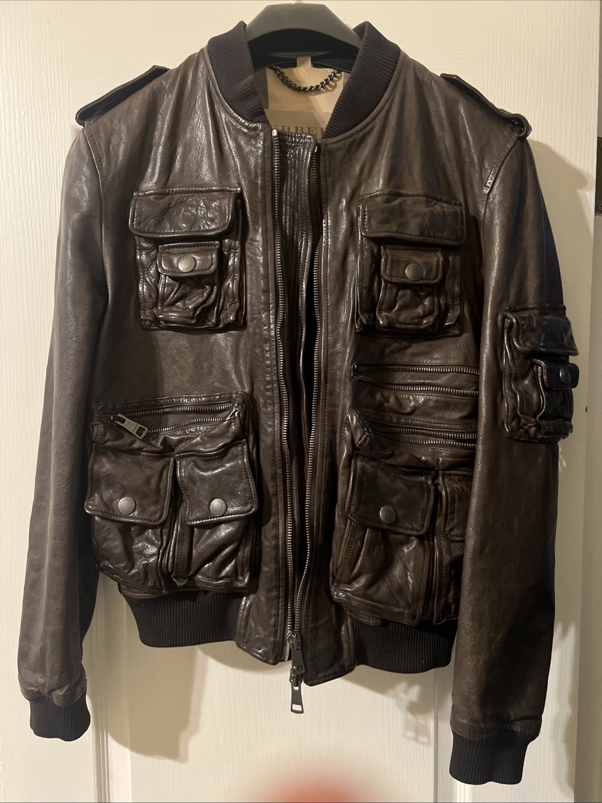 Men's Burberry Brit Calfskin Leather Brown Field Jacket